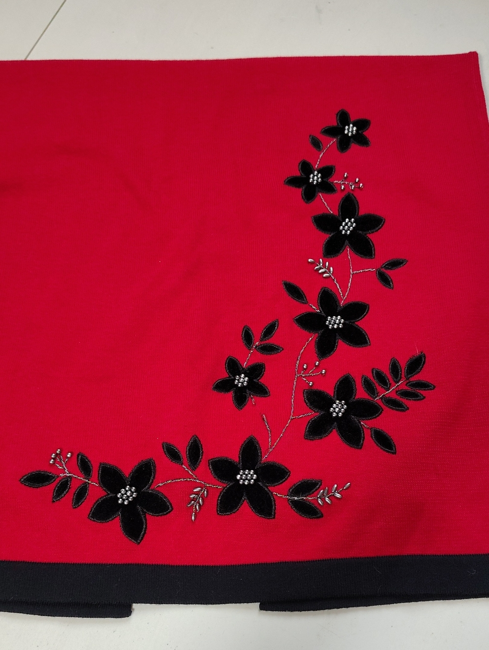 Vintage Dressbarn Dark Floral Beads Knit Slit Maxi Skirt Size M Whimsigoth 90s - Picture 15 of 16